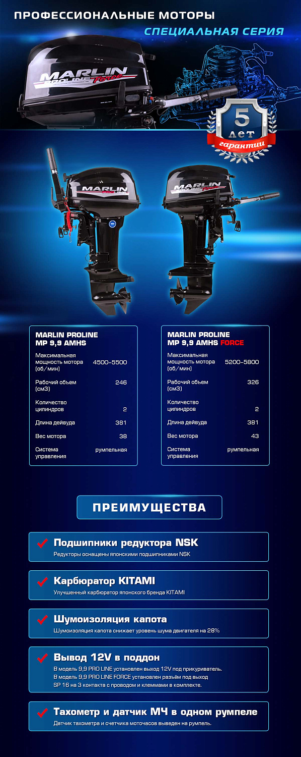 Лодочный мотор MARLIN PROLINE MP 9.9 (20) AMHS FORCE в Кирове